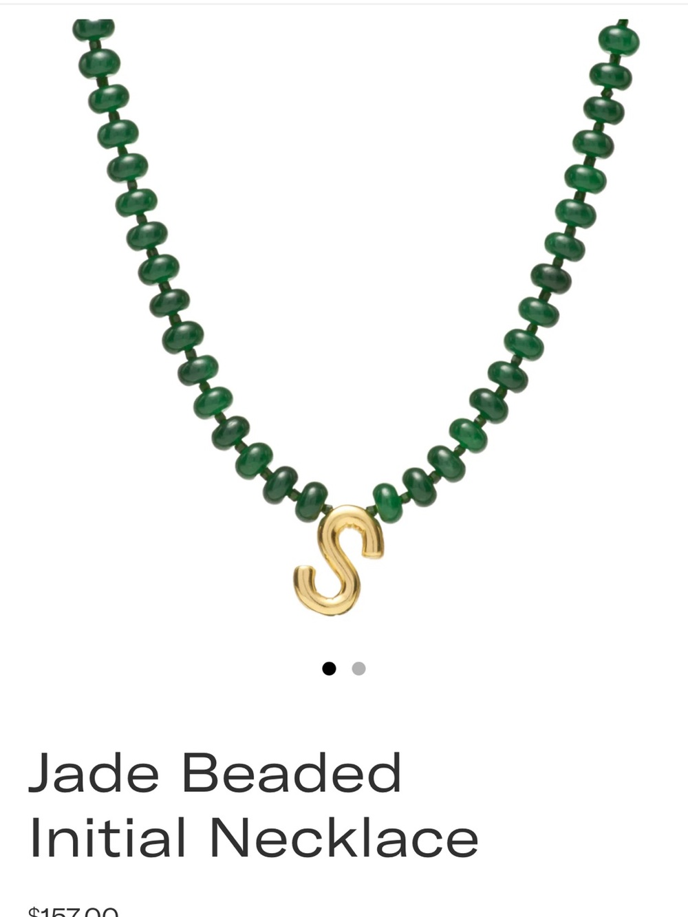 Gold 'S' Initial Necklace with Green Jade Beads